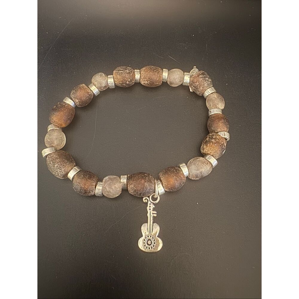 Brown African Beaded Bracelet, NEW, Stretch, Brown and Tan, Handmade